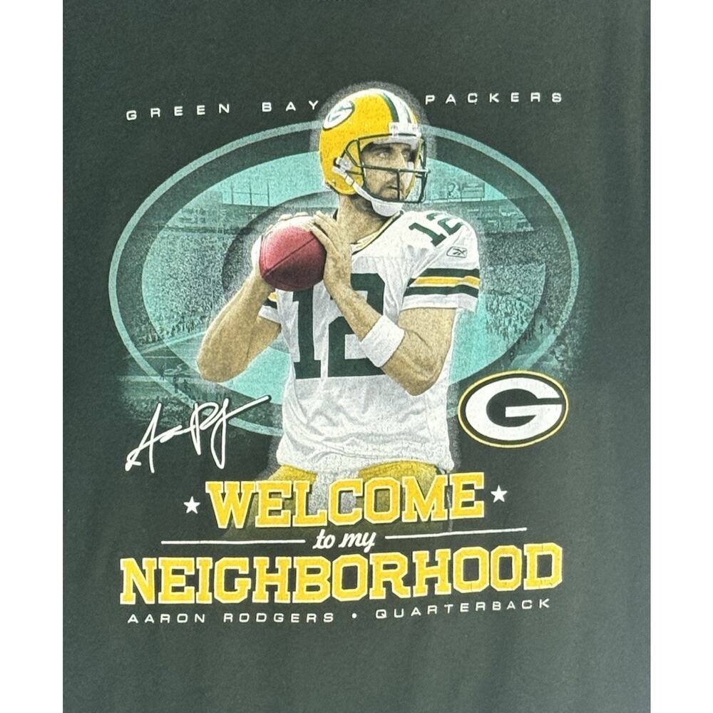 Vtg 2000s Aaron Rodgers Green Bay Packers NFL Welcome To My Neighborhood Tee L - Picture 3 of 6